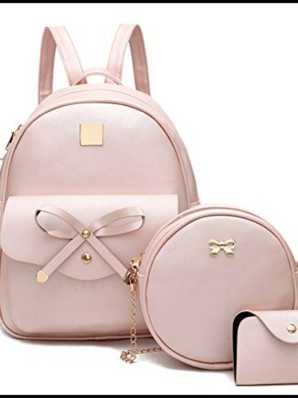 Girls Bowknot PU Leather Backpack Purse 3-Piece Adjustable Shoulder Bag